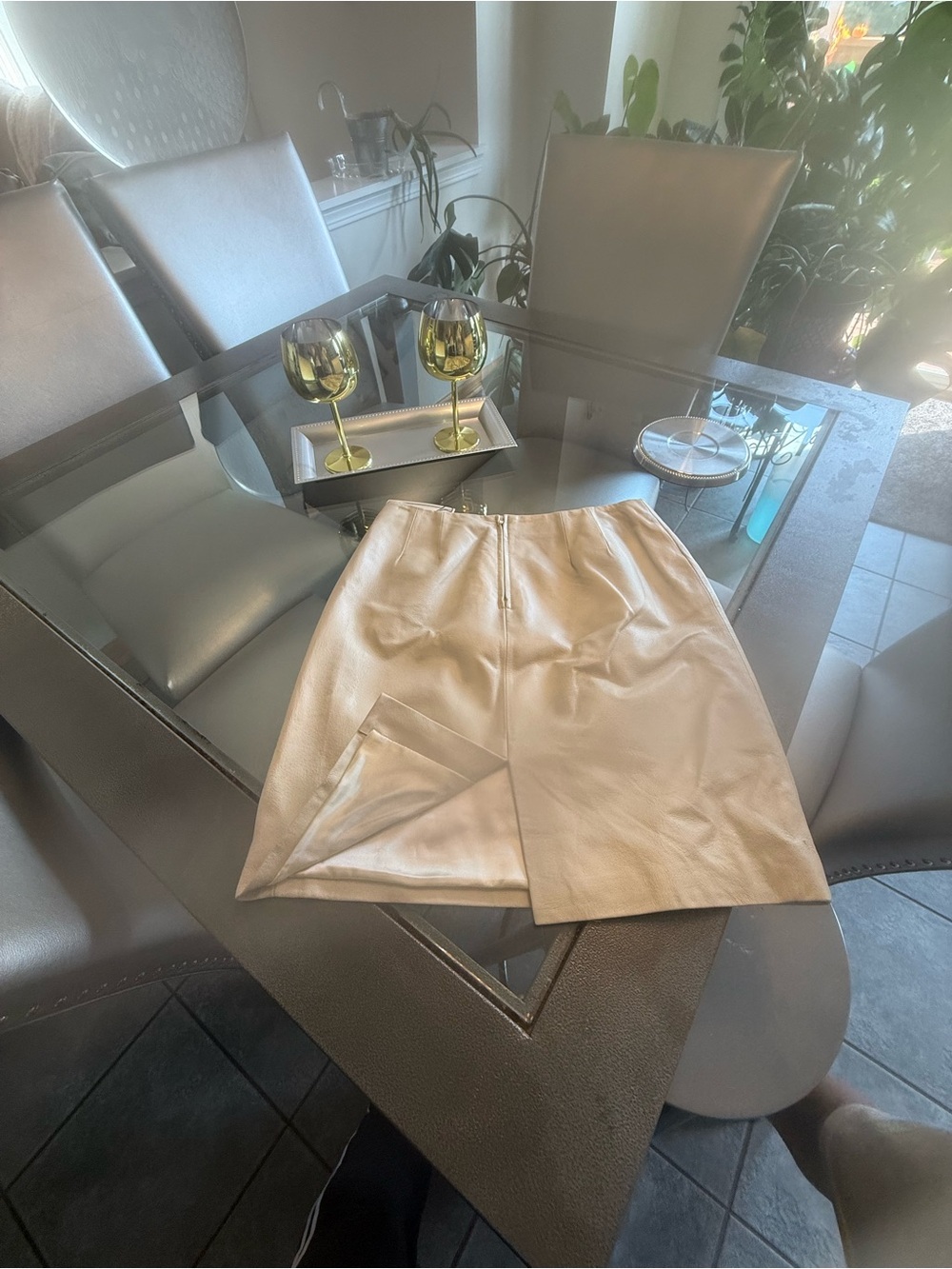 bagatelle Cream Leather Skirt - Picture 3 of 8